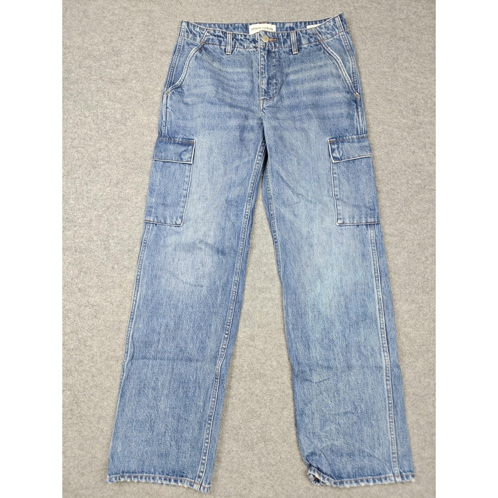 Denim Forum The 90s Edie Lo-Rise Cargo Jeans Womens 27 Blue Light Wash Denim